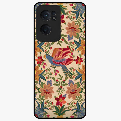 Tropical Folk Art Bird Glass Case for 1+Nord Ce 2  artistic front view featuring colorful bird artwork in folk style