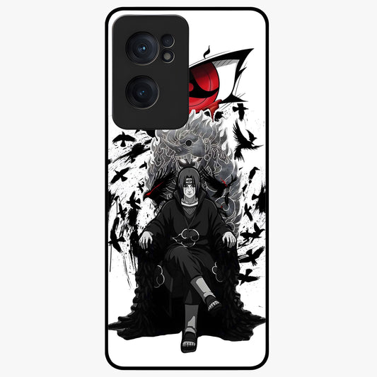Uchiha Shadow Throne Glass Case for 1+Nord Ce 2  intense front view featuring dark anime inspired throne artwork