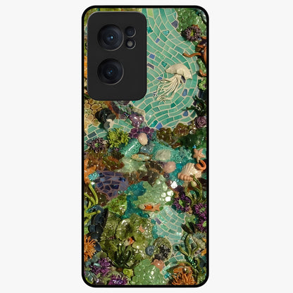 Underwater Mosaic Art Glass Case for 1+Nord CE 2  artistic front view featuring mosaic inspired underwater artwork
