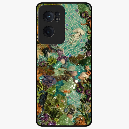 Underwater Mosaic Art Glass Case for 1+Nord Ce 2  artistic front view featuring mosaic inspired underwater artwork