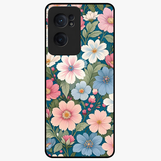 Vintage Floral Charm Glass Case for 1+Nord Ce 2  graceful front view featuring charming retro floral artwork