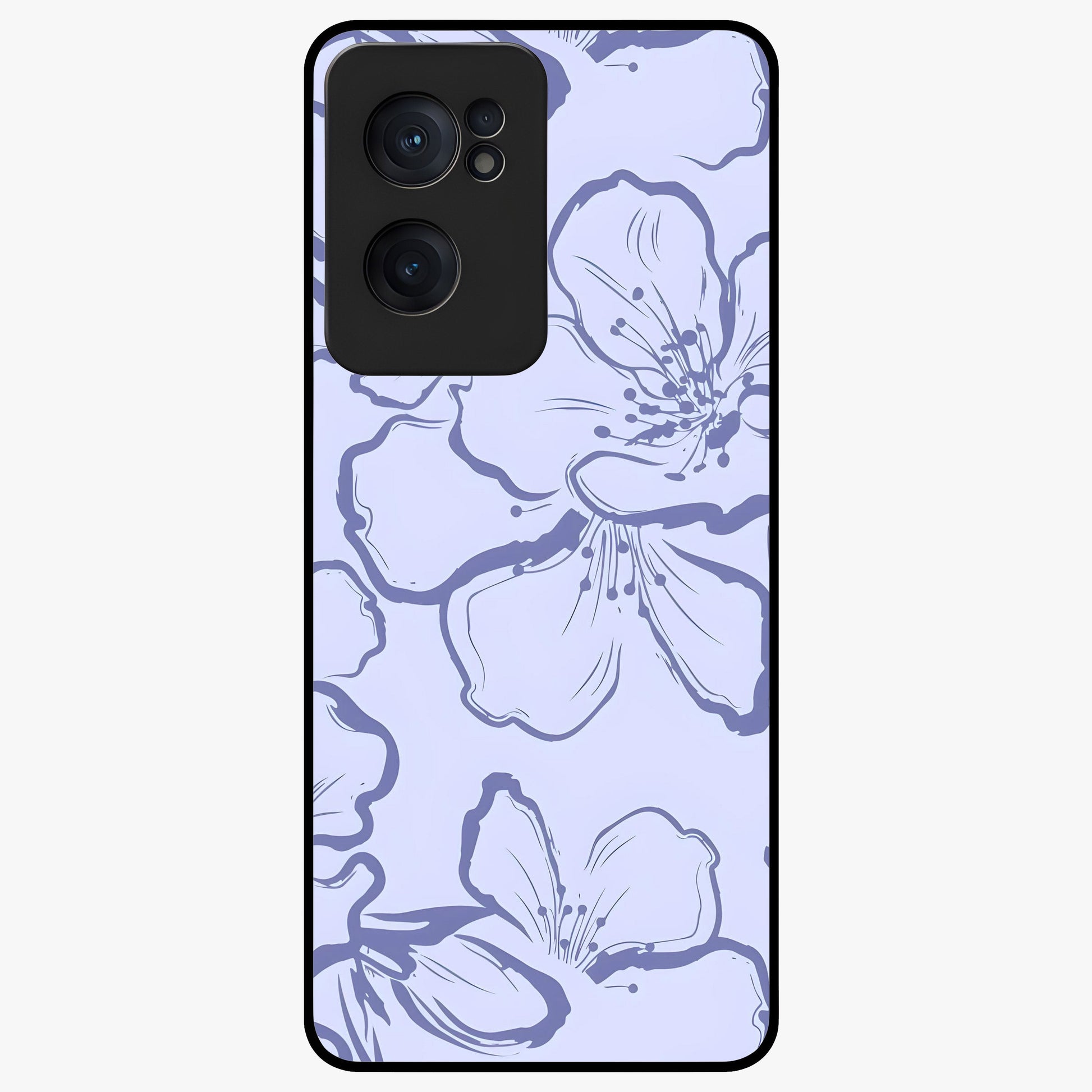 Violet Sketch Garden Glass Case for 1+Nord CE 2  artistic front view featuring floral sketch artwork in violet tones