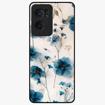 Whispers of Blue Bloom Glass Case for 1+Nord Ce 2  vibrant front view featuring blue floral artwork with soft glow
