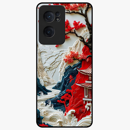 Whispers of Sakura Waves Glass Case for 1+Nord Ce 2  artistic front view featuring cherry blossom artwork blended with flowing waves