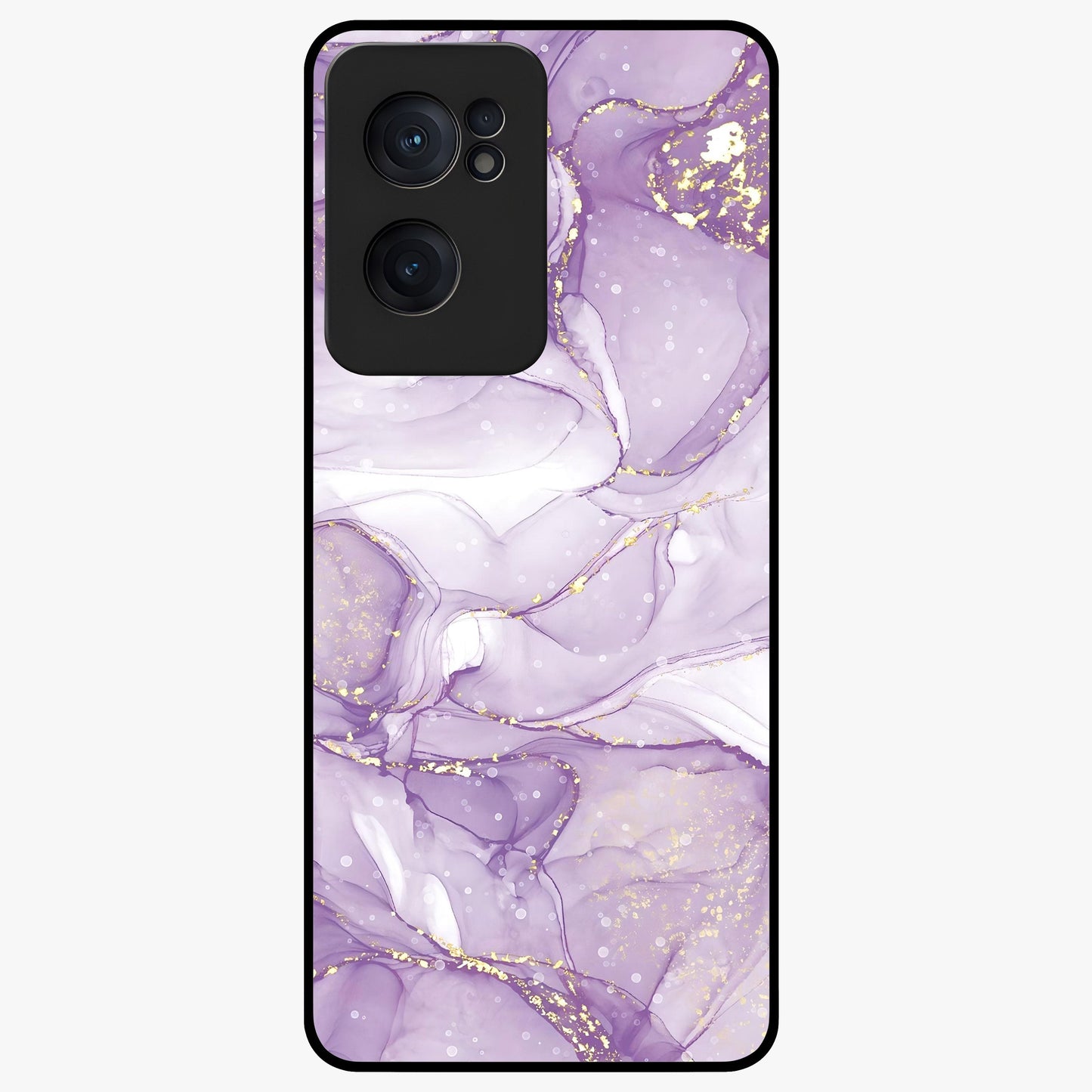White and Purple Marble Glass Case for 1+Nord CE 2  elegant front view featuring marble texture artwork in white and violet tones