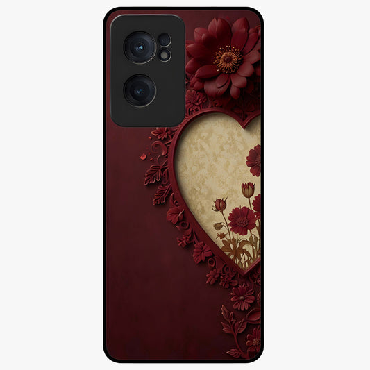 Wine Heart Vintage Art Glass Case for 1+Nord Ce 2  romantic front view featuring heart shaped vintage wine inspired artwork