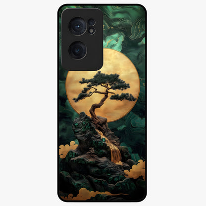 Zen Moon Rise Glass Case for 1+Nord Ce 2  tranquil front view featuring rising moon artwork in minimalist style