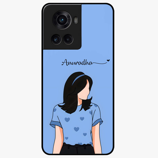 Soft Hearts Girl Custom Name Glass Case for OnePlus 10R |1+10R