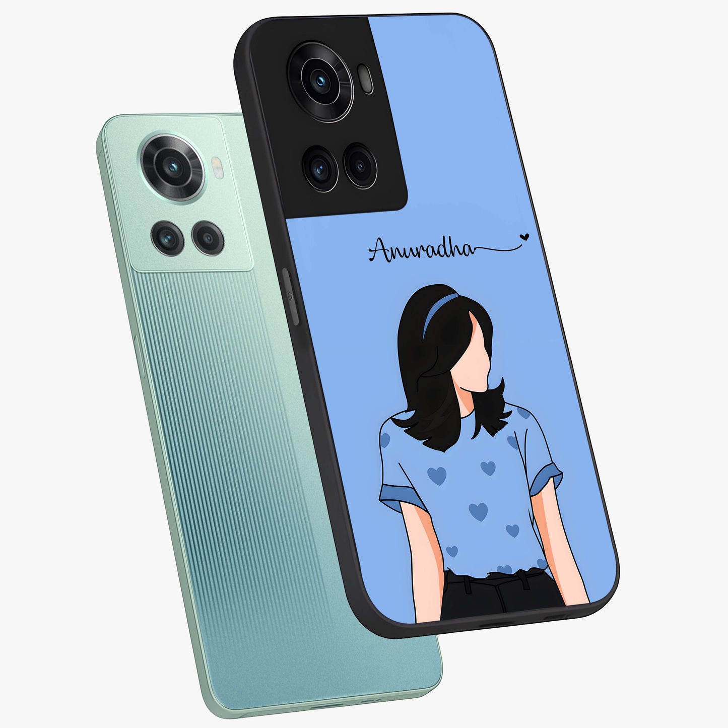 Soft Hearts Girl Custom Name Glass Case for OnePlus 10R |1+10R