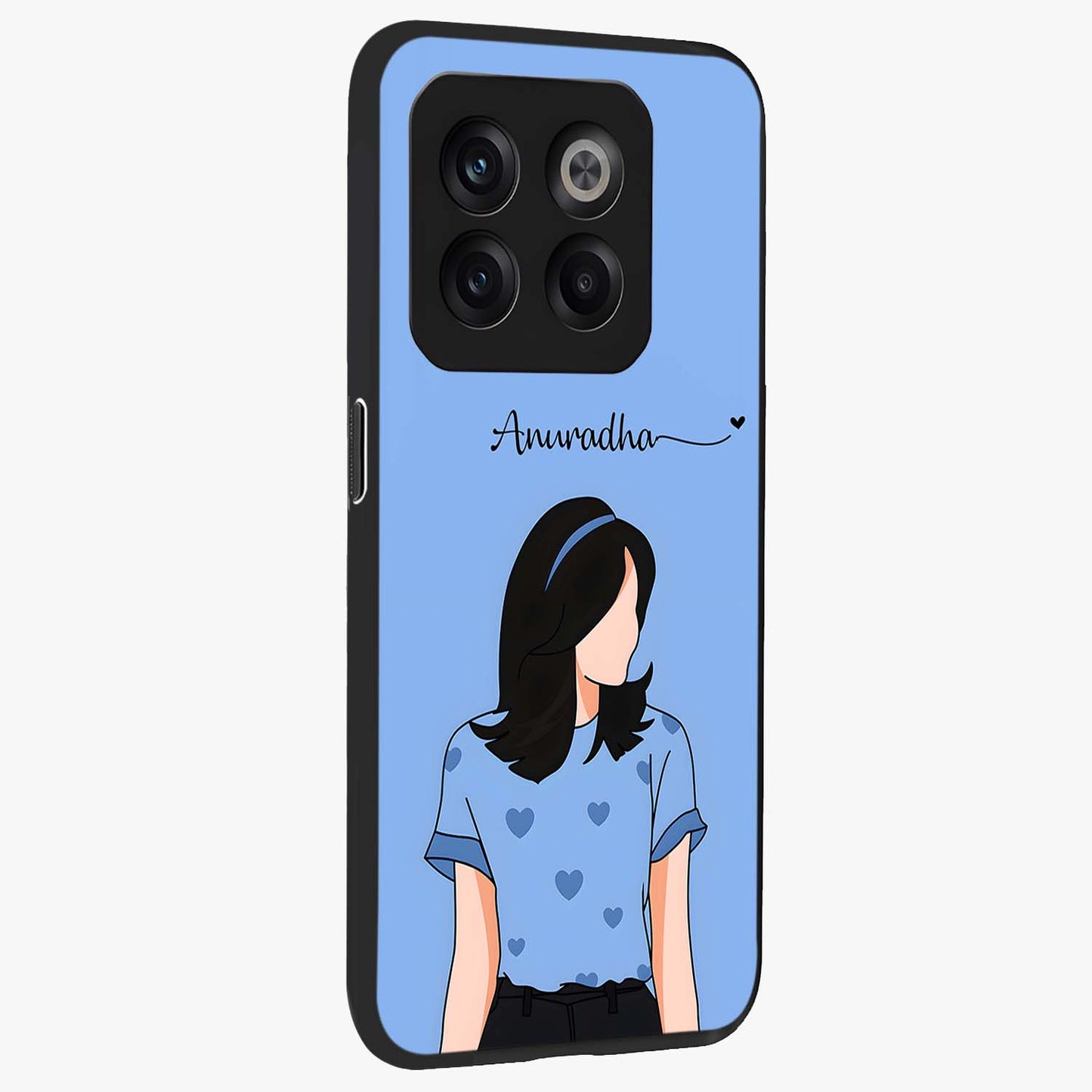 Soft Hearts Girl Custom Name Glass Case for OnePlus 10T |1+10T