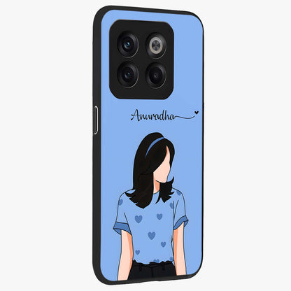 Soft Hearts Girl Custom Name Glass Case for OnePlus 10T |1+10T