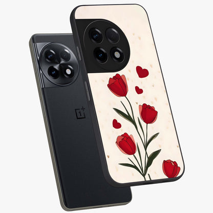 Romantic Tulip Hearts Glass Case for OnePlus 11R |1+11R