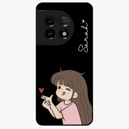 Cute Girl Firing Heart Glass Case for OnePlus 11 |1+11