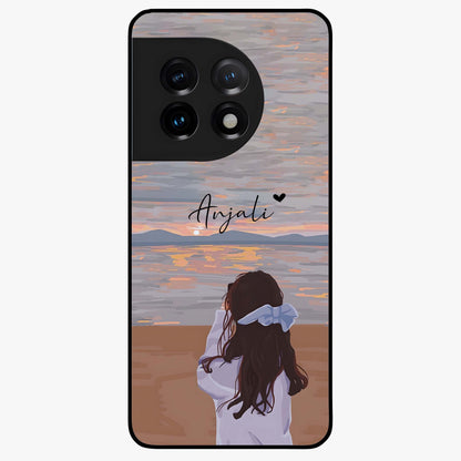 Girl Facing Sunset Beach Custom Name Glass Case for OnePlus 11 |1+11