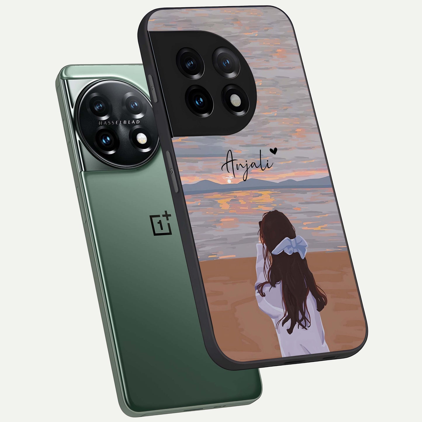 Girl Facing Sunset Beach Custom Name Glass Case for OnePlus 11 |1+11