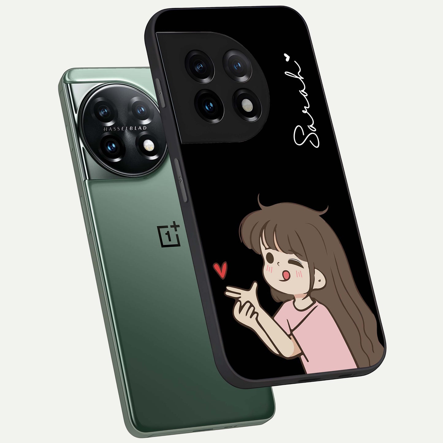 Cute Girl Firing Heart Glass Case for OnePlus 11 |1+11