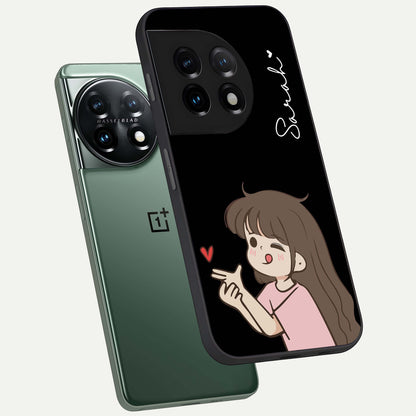 Cute Girl Firing Heart Glass Case for OnePlus 11 |1+11