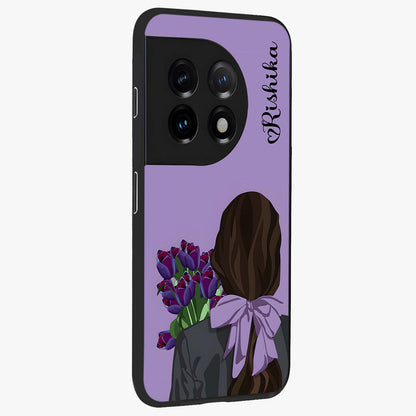 Girl Holding Flowers Custom Name Glass Case for OnePlus Nord 3 |1+Nord 3