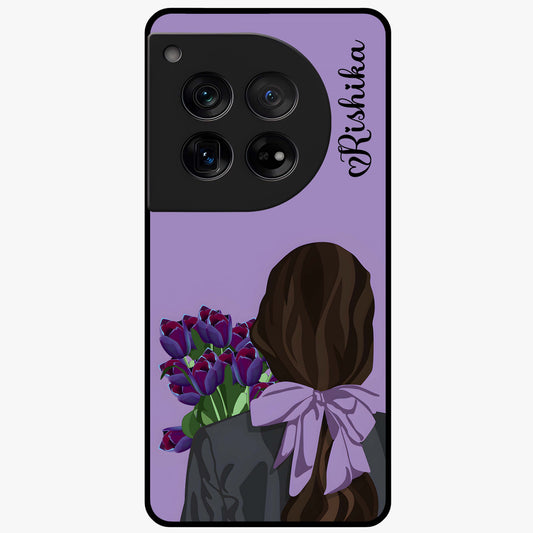 Girl Holding Flowers Custom Name Glass Case for OnePlus 12 |1+12