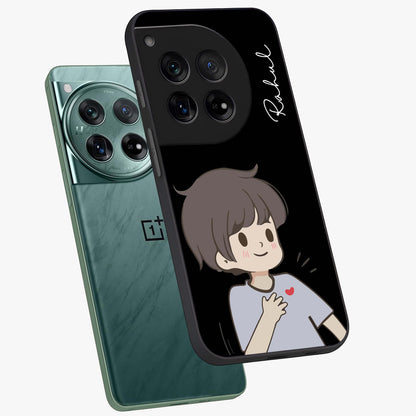 Cute Boy Heart Reaction Glass Case for OnePlus 12 |1+12