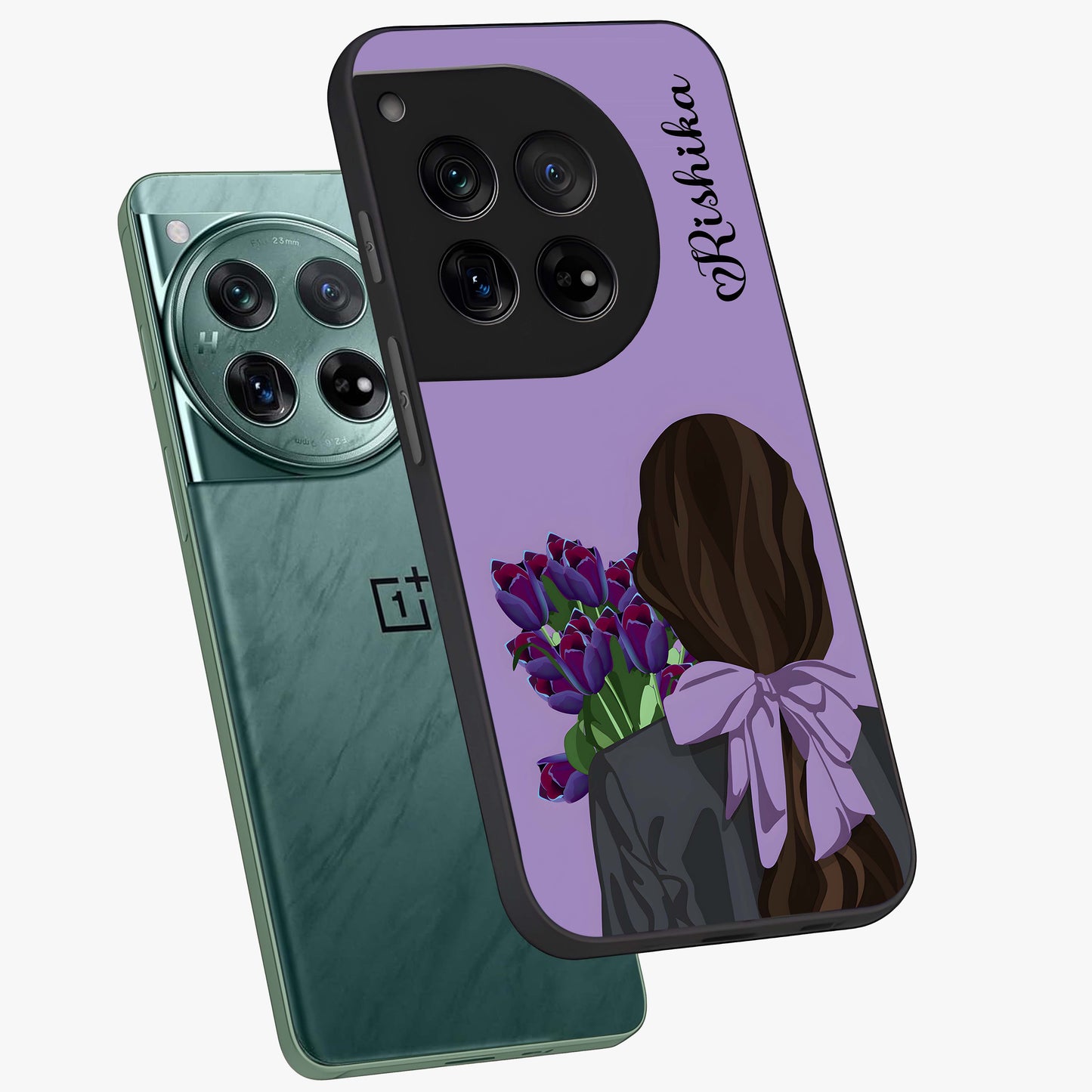 Girl Holding Flowers Custom Name Glass Case for OnePlus 12 |1+12