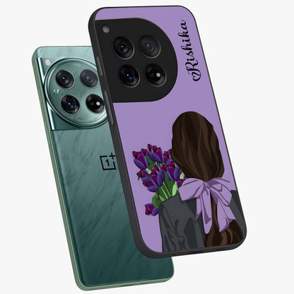 Girl Holding Flowers Custom Name Glass Case for OnePlus 12 |1+12