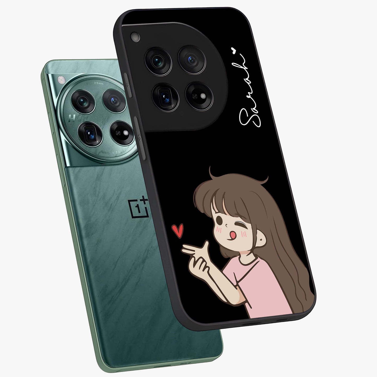 Cute Girl Firing Heart Glass Case for OnePlus 12 |1+12