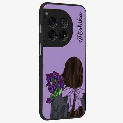 Girl Holding Flowers Custom Name Glass Case for OnePlus 12 |1+12