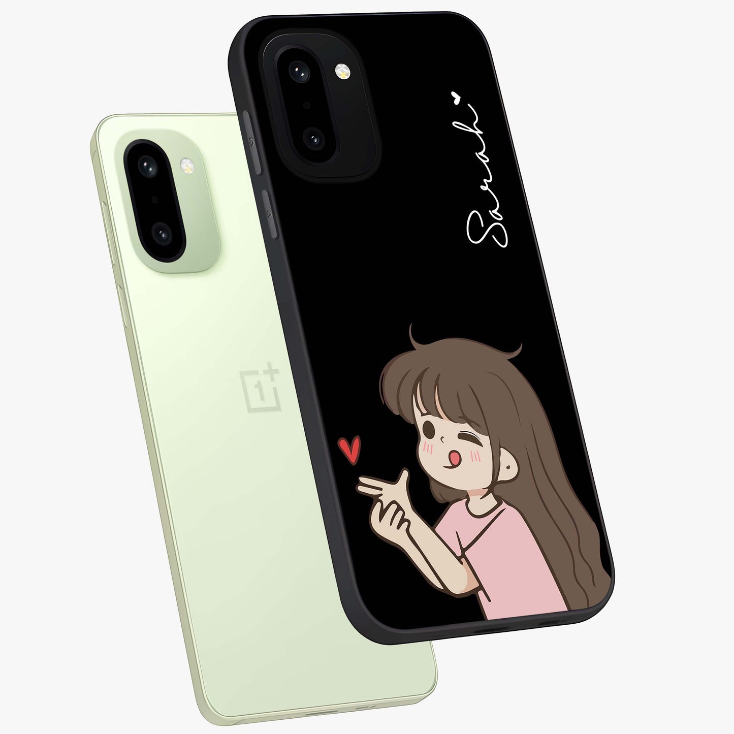 Cute Girl Firing Heart Glass Case for OnePlus 15R |1+15R
