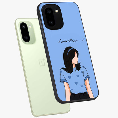 Soft Hearts Girl Custom Name Glass Case for OnePlus 15R |1+15R