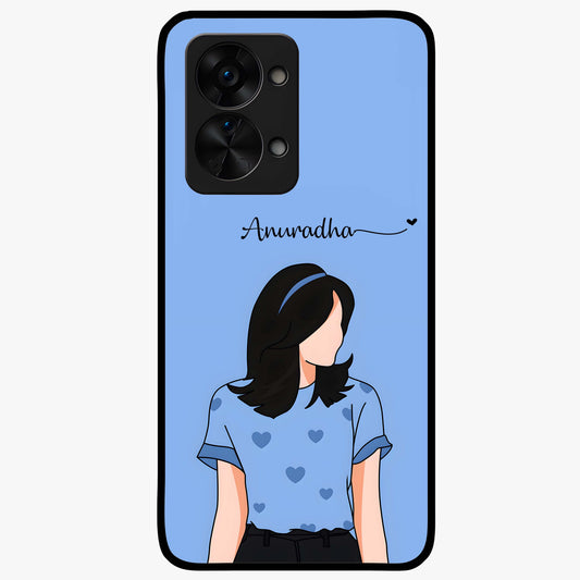 Soft Hearts Girl Custom Name Glass Case for OnePlus Nord 2T |1+Nord 2T