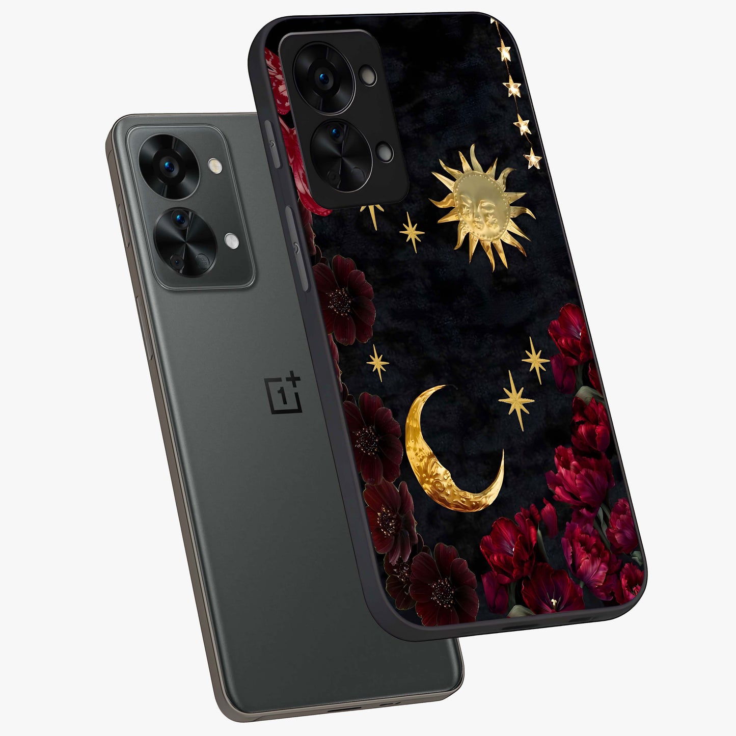 Sun Moon Flowers Glass Case for OnePlus Nord 2T |1+Nord 2T