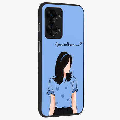 Soft Hearts Girl Custom Name Glass Case for OnePlus Nord 2T |1+Nord 2T