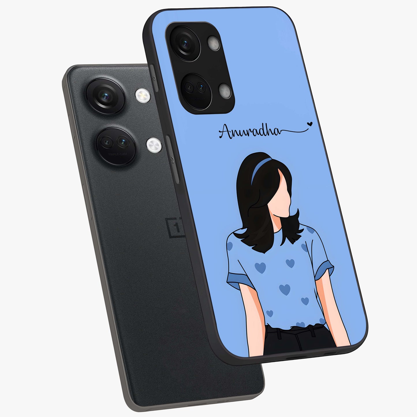 Soft Hearts Girl Custom Name Glass Case for OnePlus Nord 3 |1+Nord 3