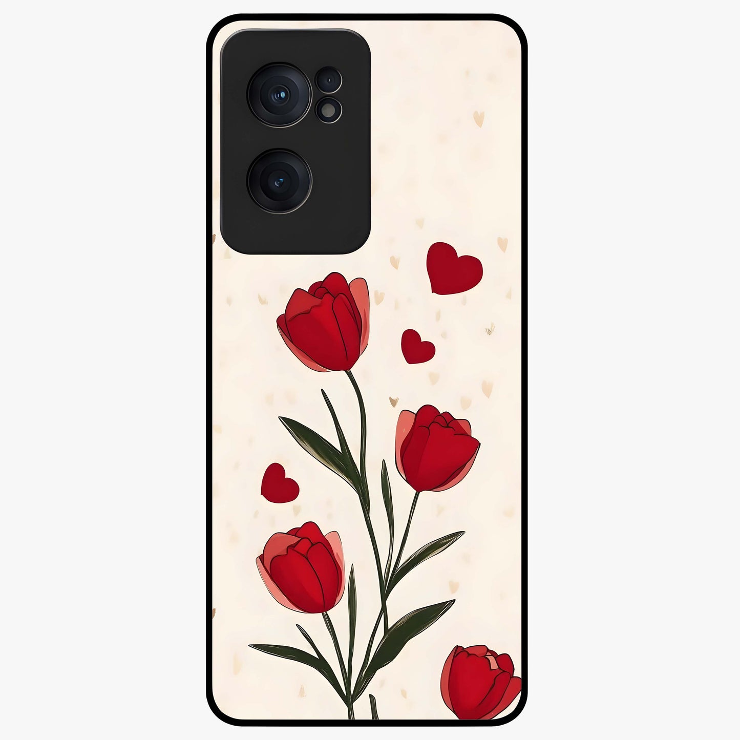 Romantic Tulip Hearts Glass Case for OnePlus Nord CE 2 |1+Nord CE 2