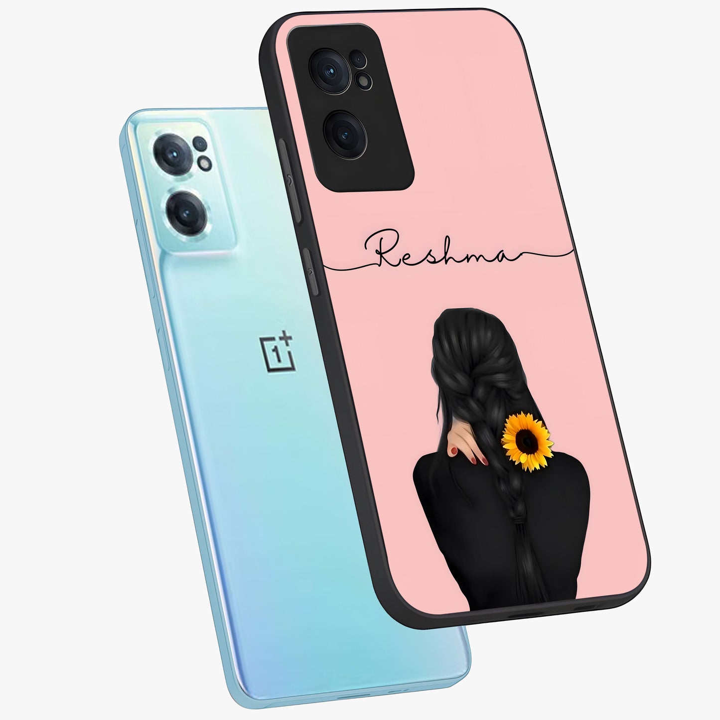 Sunflower Braid Beauty With Custom Name Glass Case for OnePlus Nord Ce 2 |1+Nord Ce 2