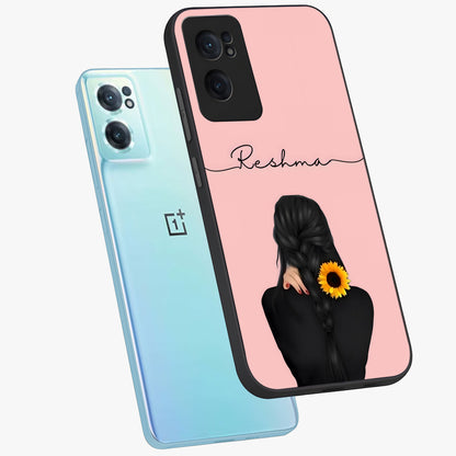 Sunflower Braid Beauty With Custom Name Glass Case for OnePlus Nord Ce 2 |1+Nord Ce 2