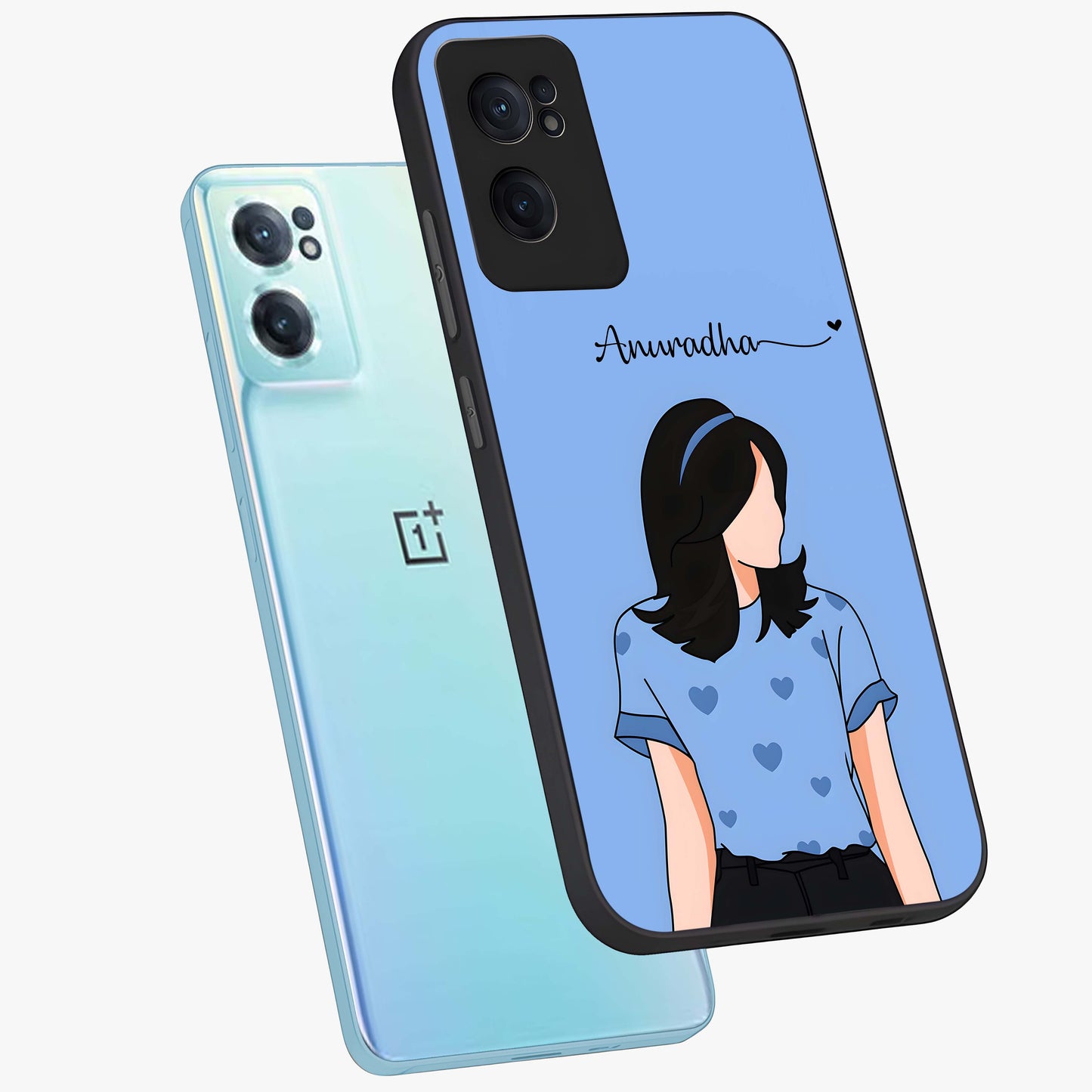 Soft Hearts Girl Custom Name Glass Case for OnePlus Nord CE 2 |1+Nord CE 2
