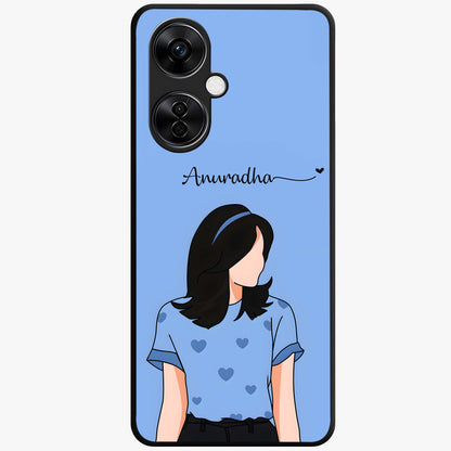 Soft Hearts Girl Custom Name Glass Case for OnePlus Nord CE 3 |1+Nord CE 3