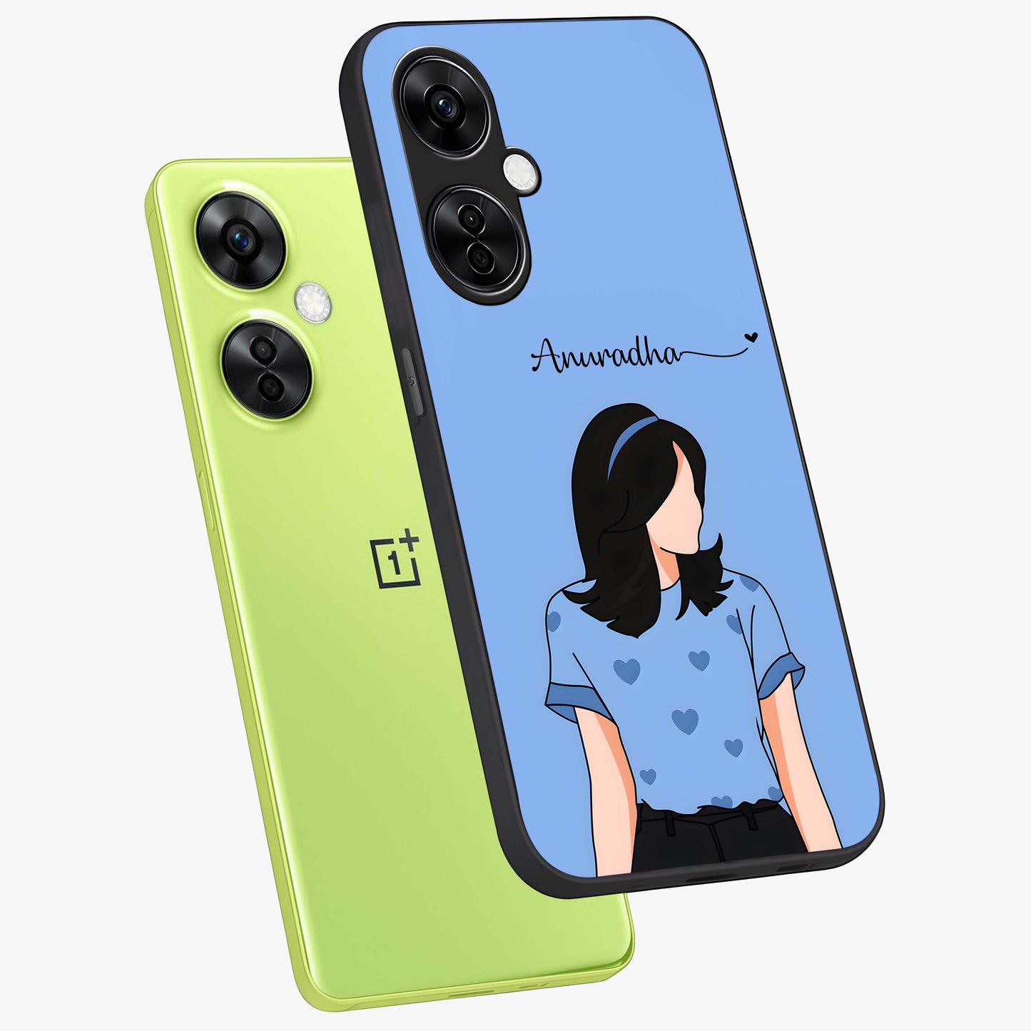 Soft Hearts Girl Custom Name Glass Case for OnePlus Nord CE 3 |1+Nord CE 3