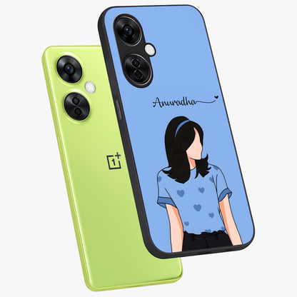 Soft Hearts Girl Custom Name Glass Case for OnePlus Nord CE 3 |1+Nord CE 3