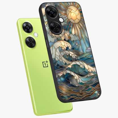 Oceanic Stained  Printed Glass Case for OnePlus Nord CE 3 Lite |1+Nord CE 3 Lite