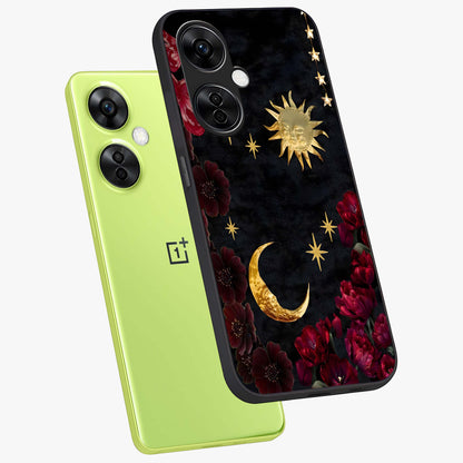 Sun Moon Flowers Glass Case for OnePlus Nord CE 3 Lite |1+Nord CE 3 Lite