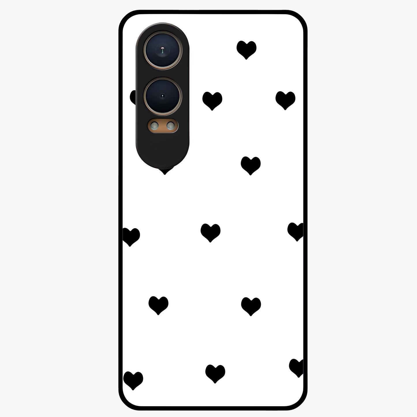 Cute and Simple Black Hearts Glass Case for OnePlus Nord CE 4 Lite |1+Nord CE 4 Lite
