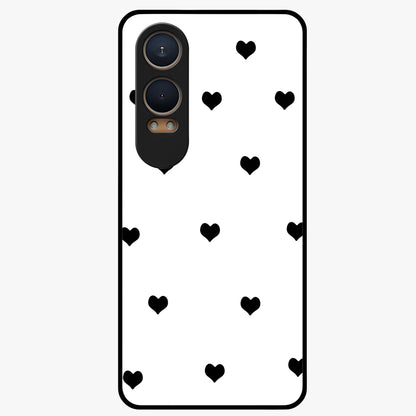Cute and Simple Black Hearts Glass Case for OnePlus Nord CE 4 Lite |1+Nord CE 4 Lite