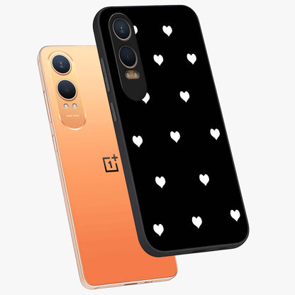 Cute and Simple White Hearts Glass Case for OnePlus Nord CE 4 Lite |1+Nord CE 4 Lite