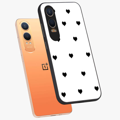 Cute and Simple Black Hearts Glass Case for OnePlus Nord CE 4 Lite |1+Nord CE 4 Lite