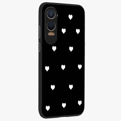 Cute and Simple White Hearts Glass Case for OnePlus Nord CE 4 Lite |1+Nord CE 4 Lite