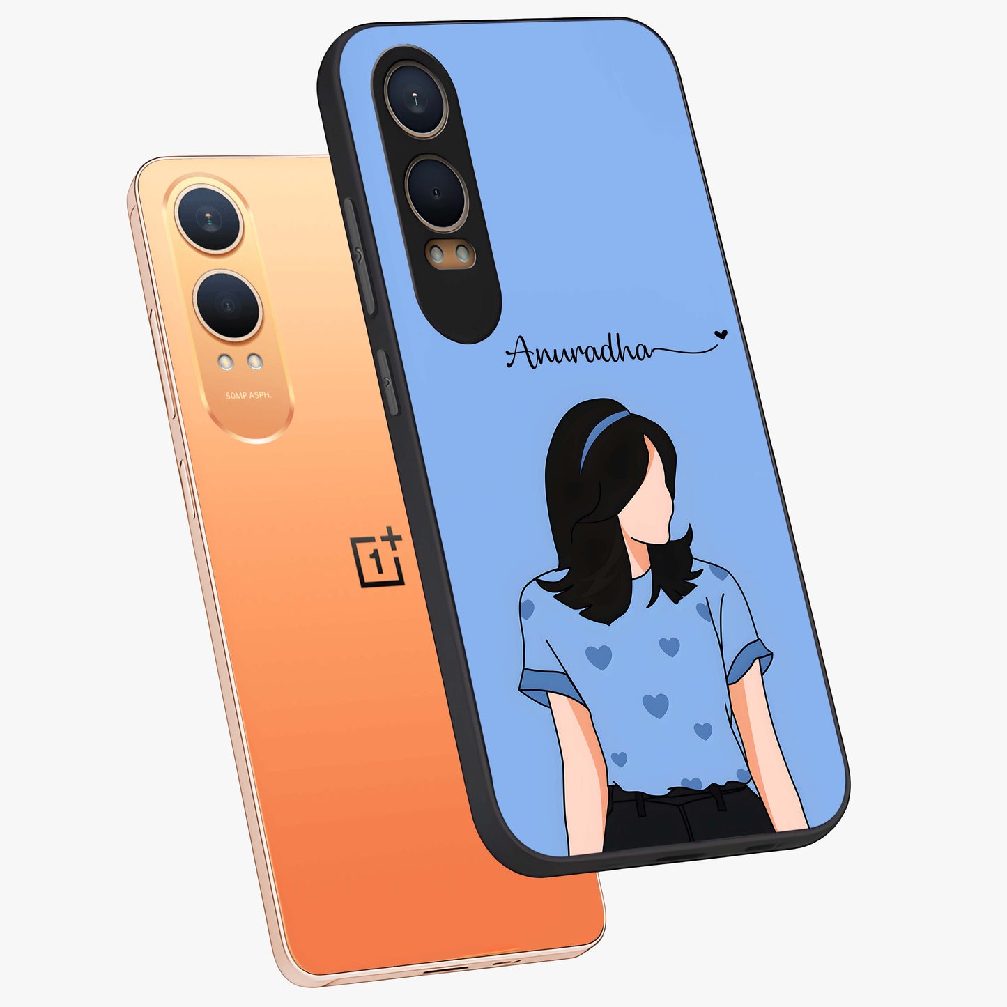 Soft Hearts Girl Custom Name Glass Case for OnePlus Nord CE 4 Lite |1+Nord CE 4 Lite