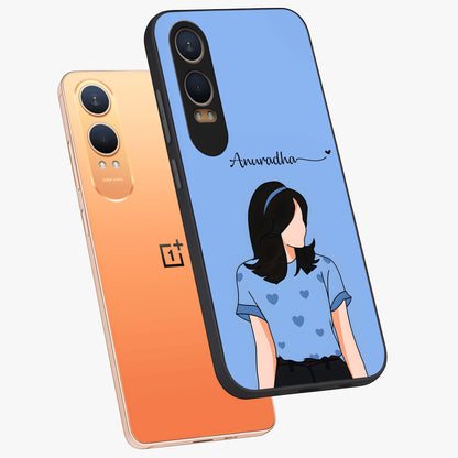 Soft Hearts Girl Custom Name Glass Case for OnePlus Nord CE 4 Lite |1+Nord CE 4 Lite